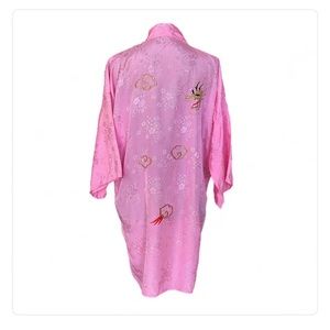 1970s? Pink Embossed Asian Kimono Style with Dragon Embroidery